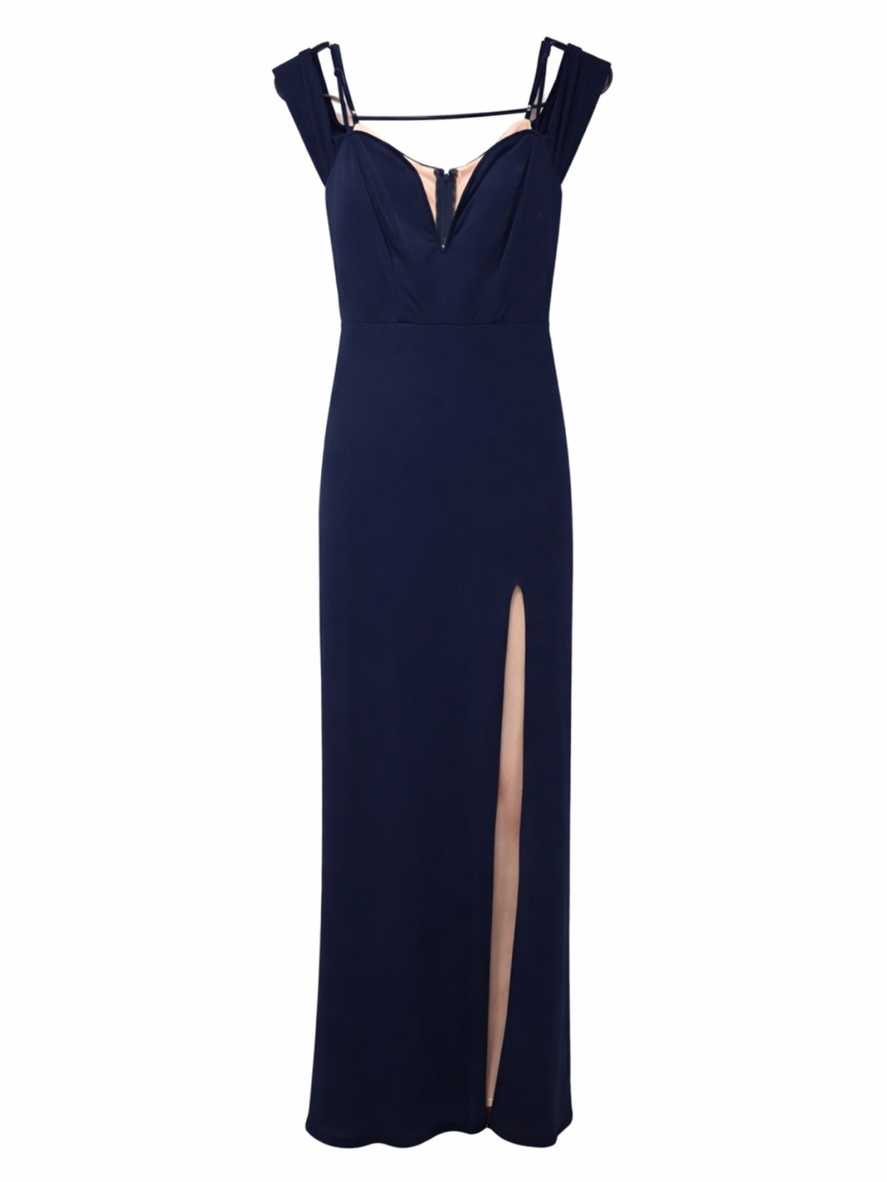 City Studios Navy Off Shoulder Slit Maxi Gown Dress Size 9 Formal Prom Evening